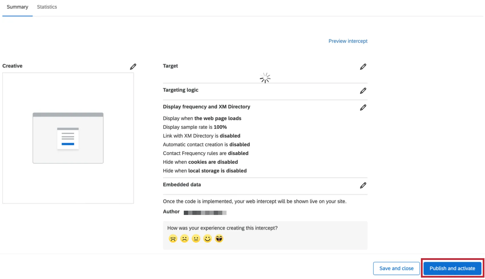 Publishing an intercept with the Publish button in the bottom right