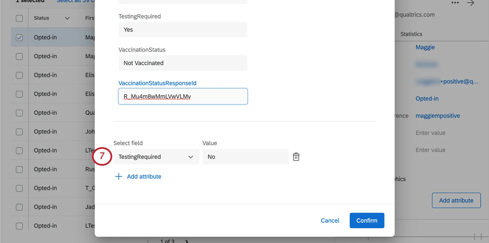 Image of the field described being added to a contact