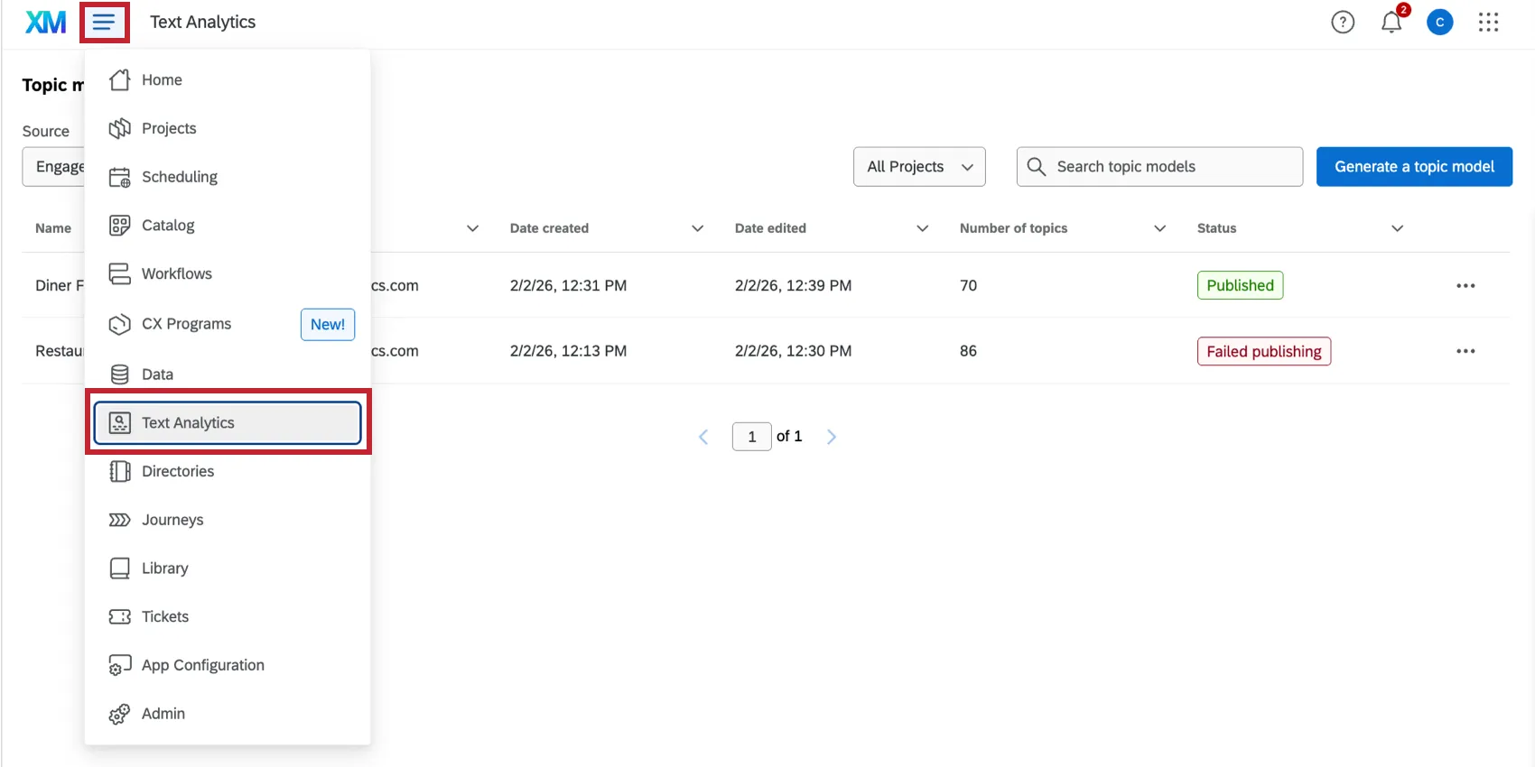 clicking the navigation menu in the top left and selecting Text Analytics