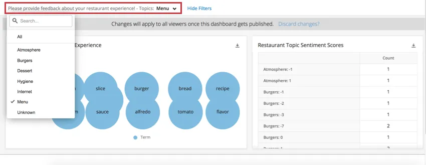 Filters added to top of page, can be adjusted