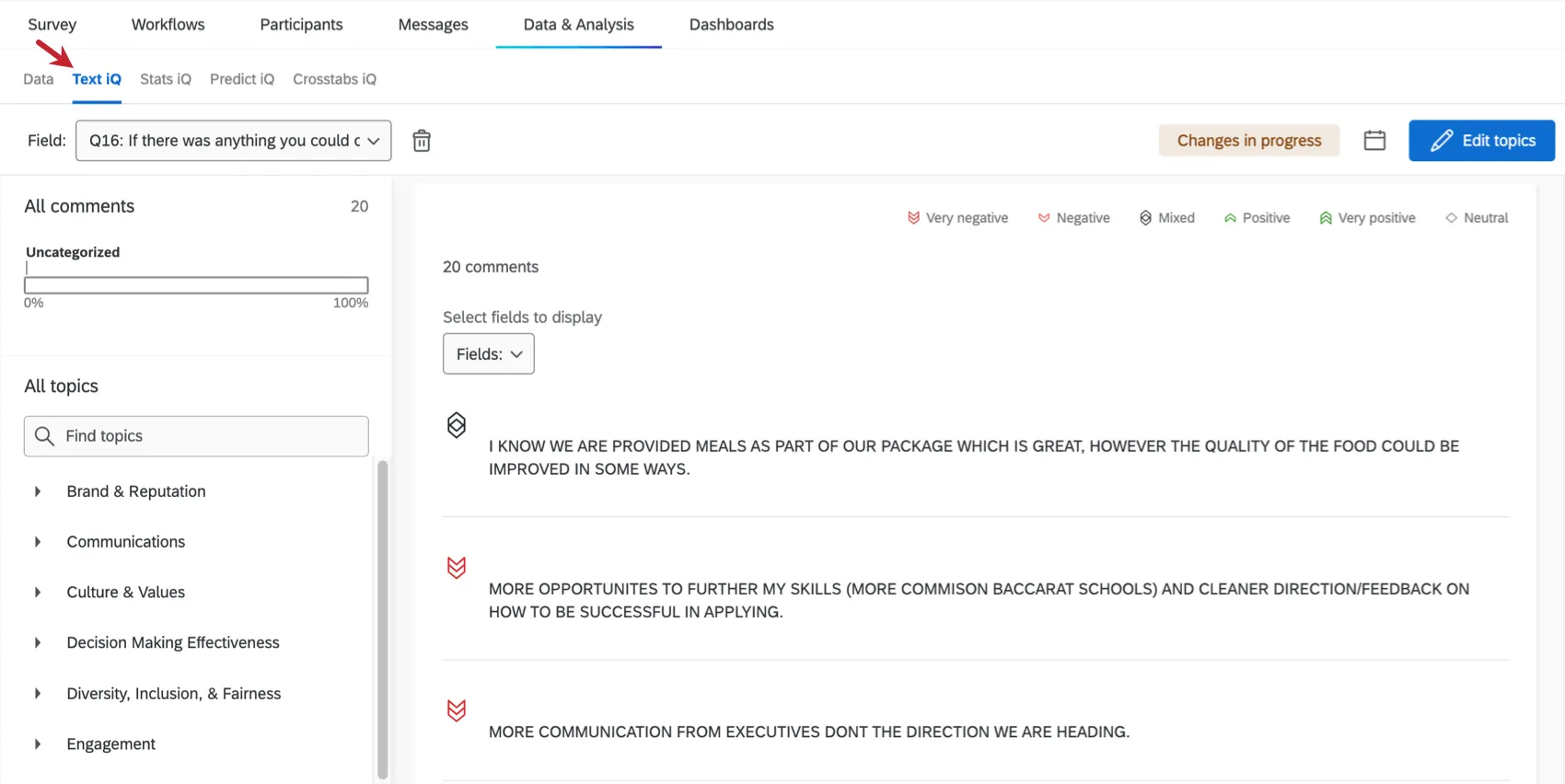Longlet Données et analyse, suivi de longlet Texte