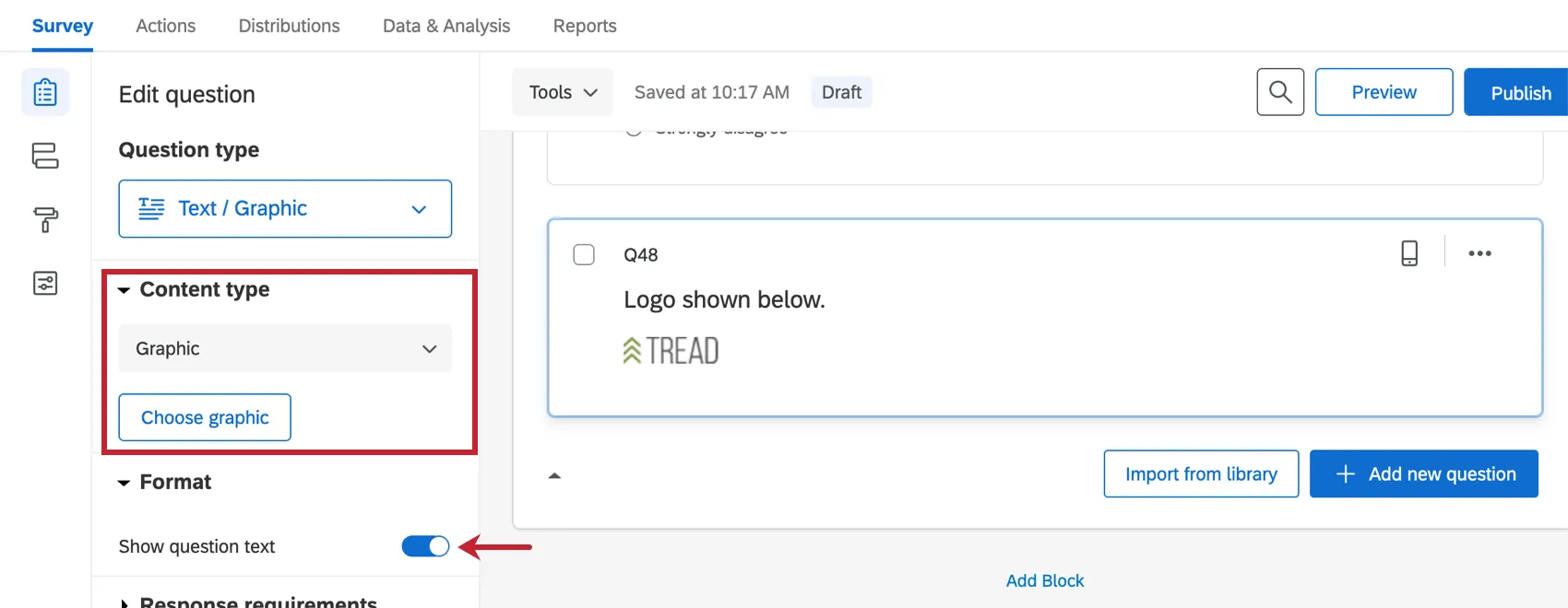 un tipo di domanda grafica. il logo Tread è la grafica.