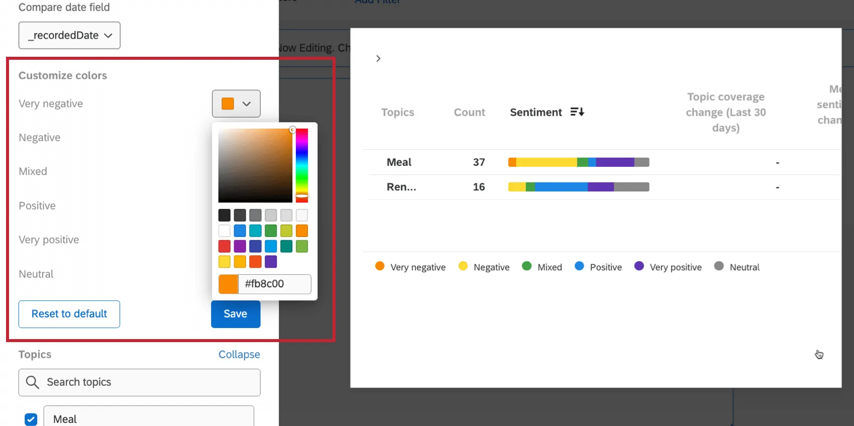 personnalisation des couleurs dans un widget de table Text iq