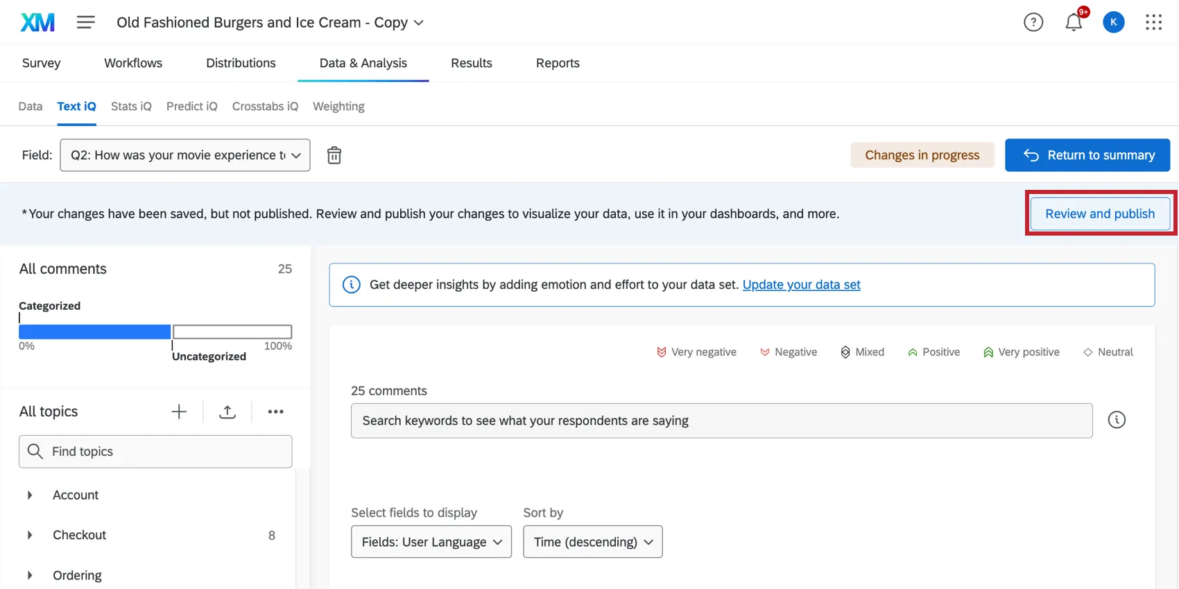 clicking review and publish
