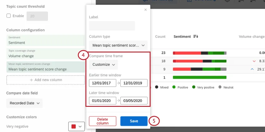 Selecting "custom" under "compare with" adds more date options