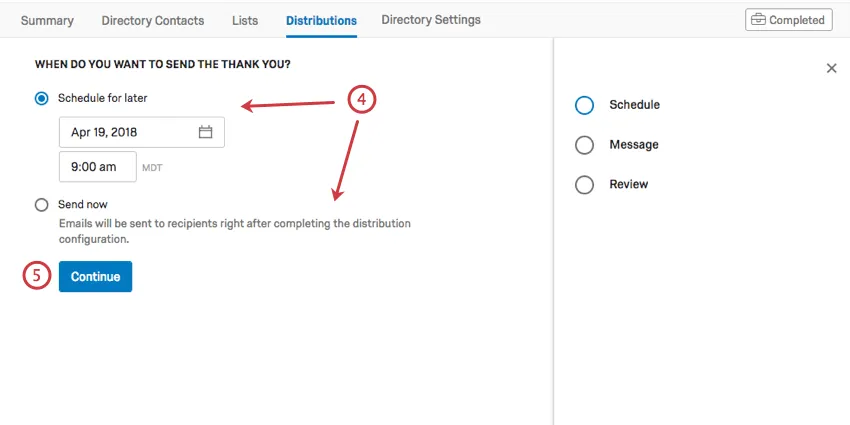 Choosing when the email will schedule