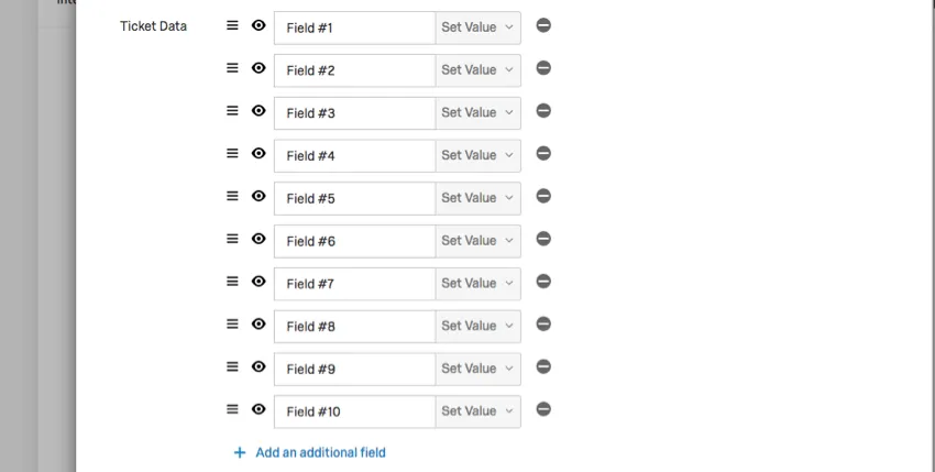 The same fields in the table ordered in a ticket being created