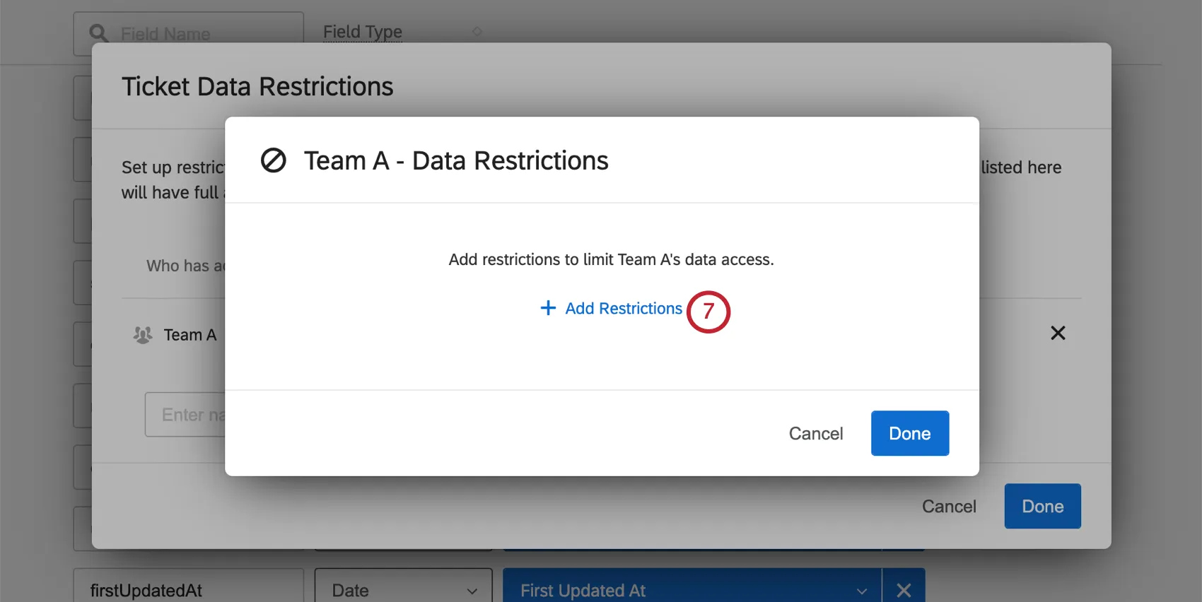 Another new window opens. In the center is a button for "add restrictions"