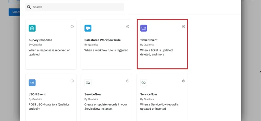 the ticket event in the task selection window