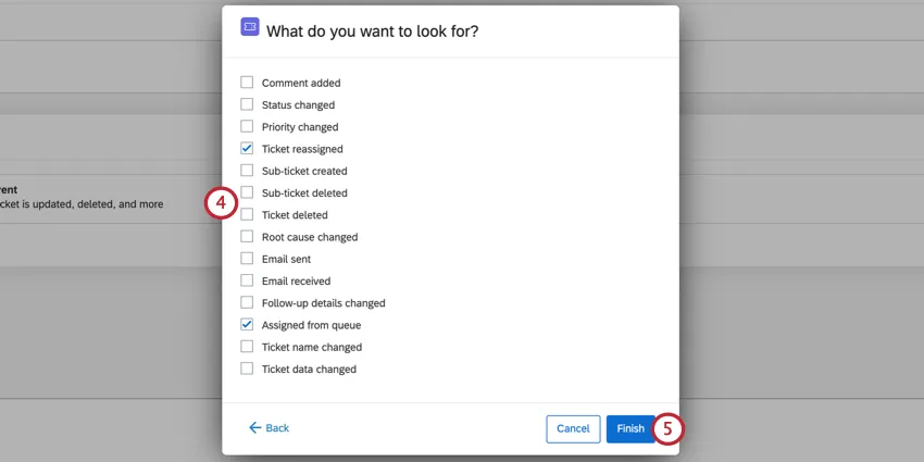 choosing the ticket event type and clicking finish