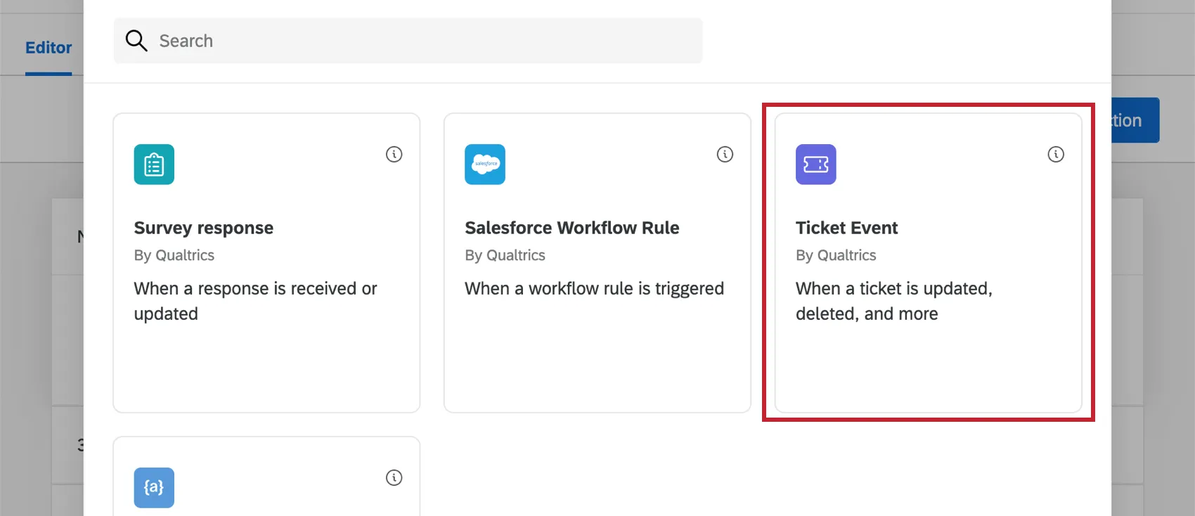 Image of window where you select events, ticket event is highlighted