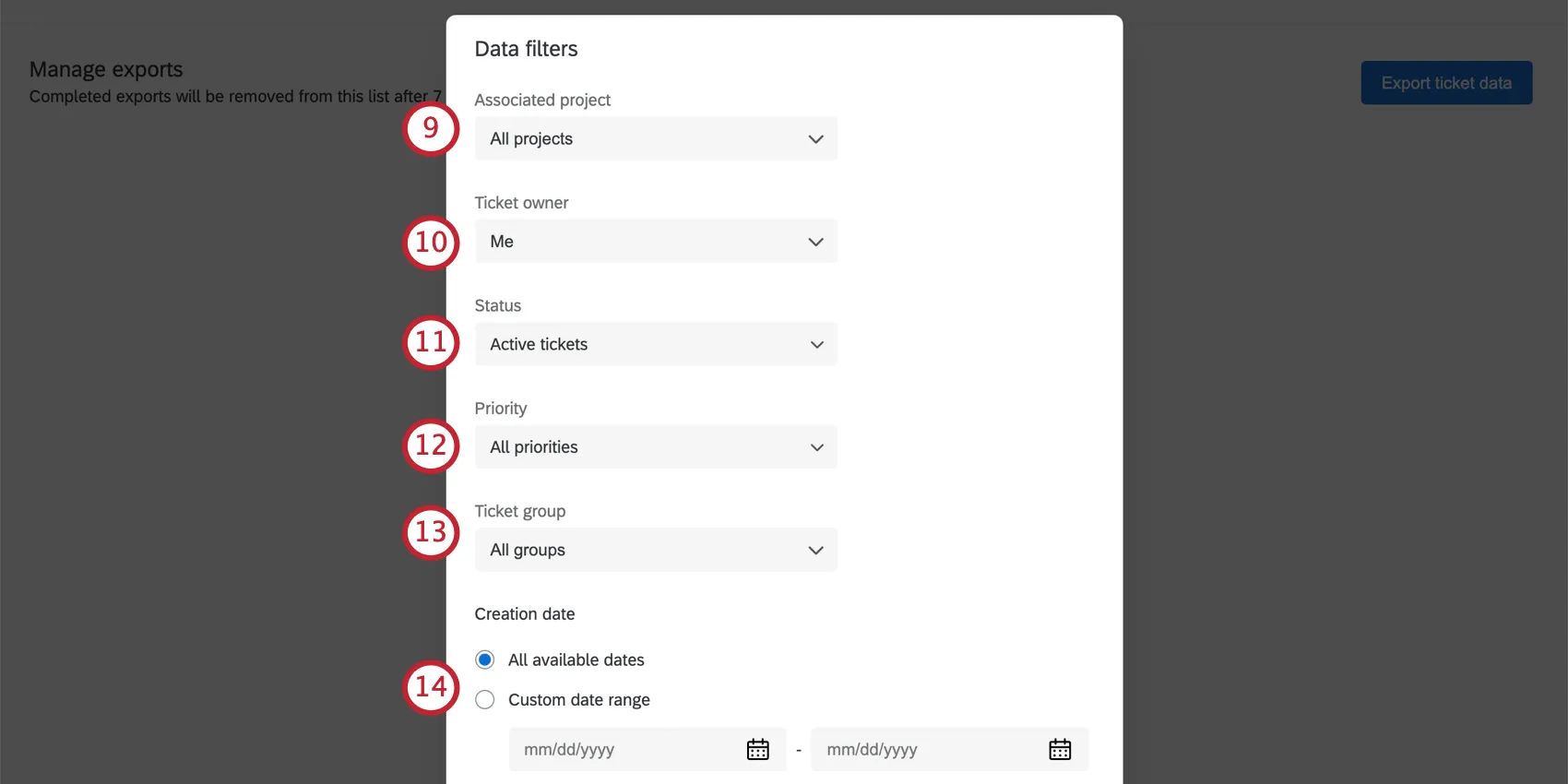 Fields listed in steps. At bottom, the date fields have calendar selection options