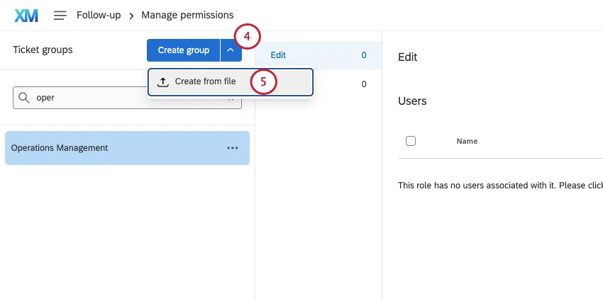 clicking the arrow to see the option to upload a group