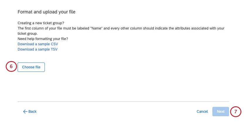 the choose file button for uploading a csv
