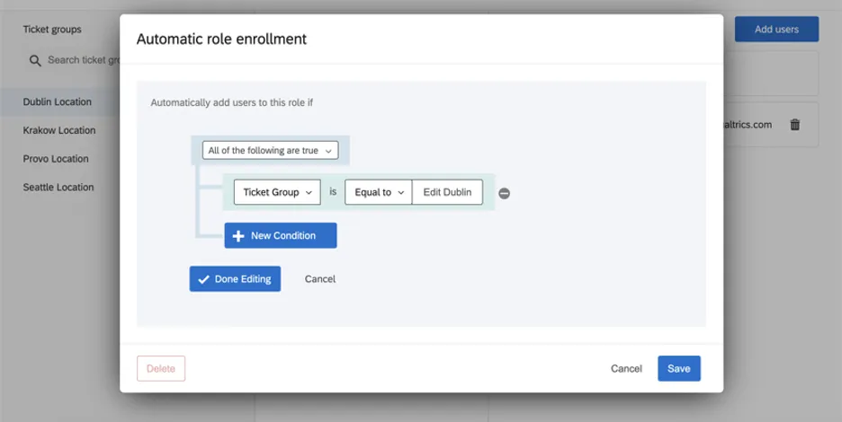 チケットグループがダブリンの編集と等しいという条件