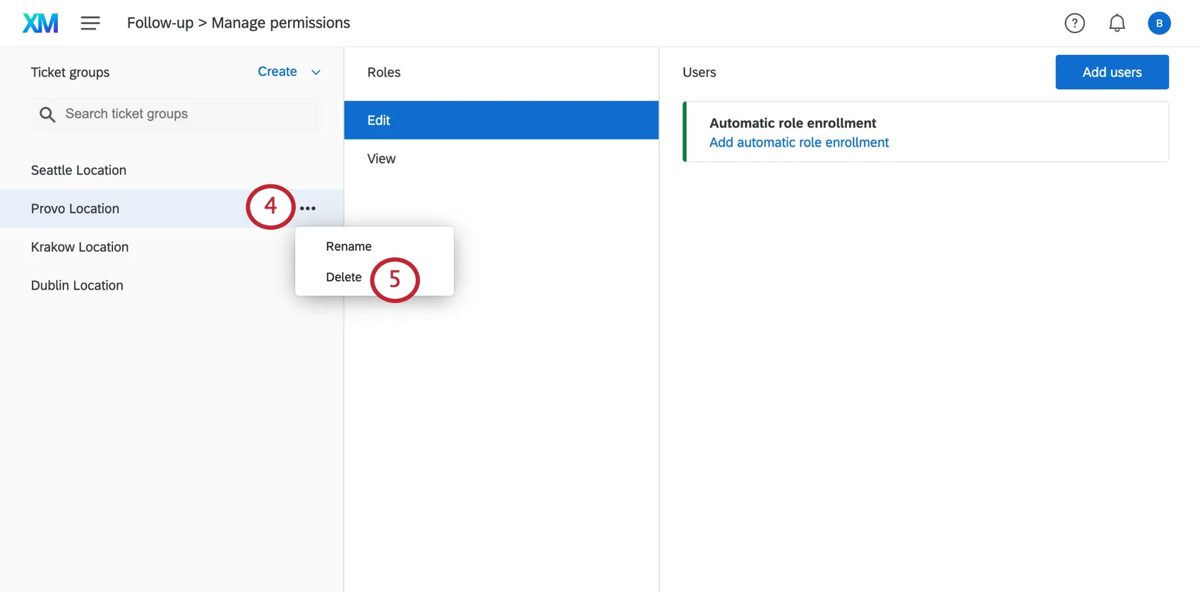 la sélection de loption de suppression dun groupe