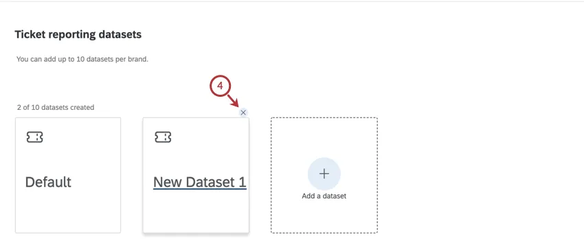 X upper-right of a tile representing a ticket reporting dataset