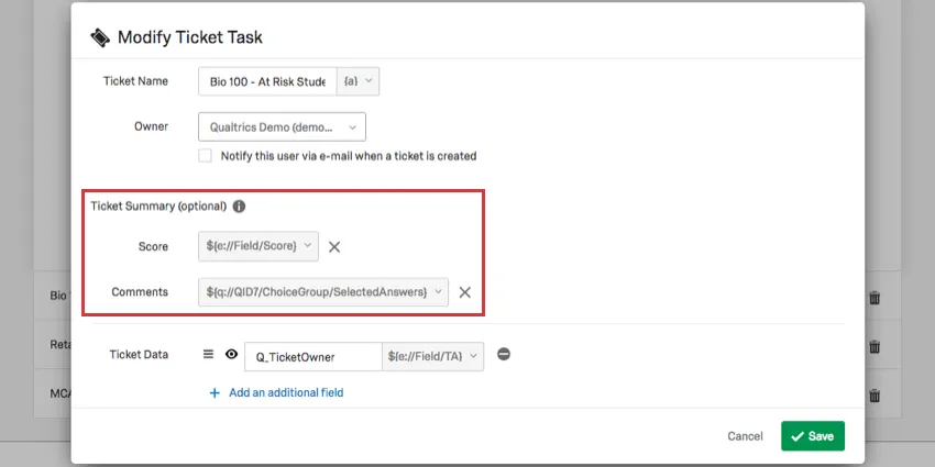 Ticket beim Erstellen eines Ticket