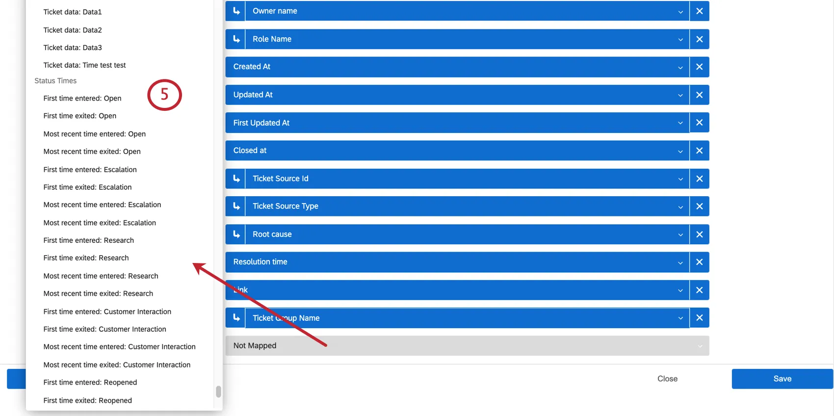 Menu of status times expanded