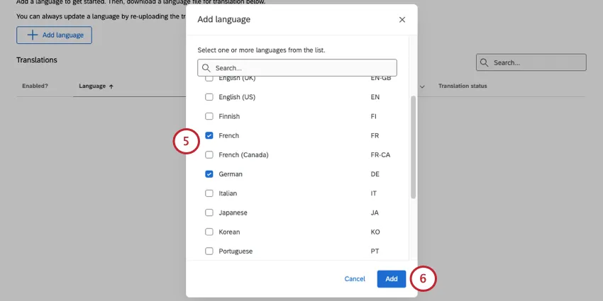 une nouvelle fenêtre souvre, dans laquelle vous pouvez sélectionner les langues