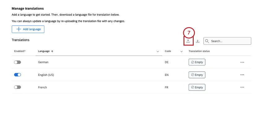 das Upload-Symbol ist ein kleiner Pfeil nach oben