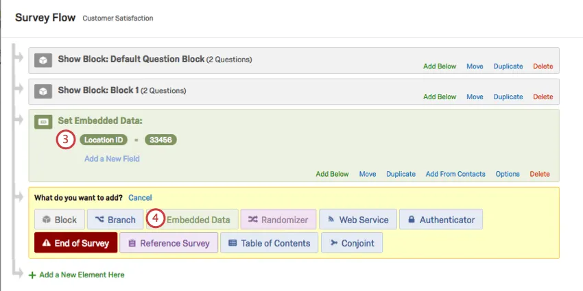 Embedded data name on left and value on right