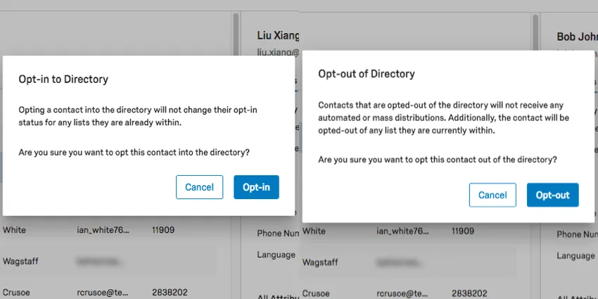 Opt in and opt out confirmation windows