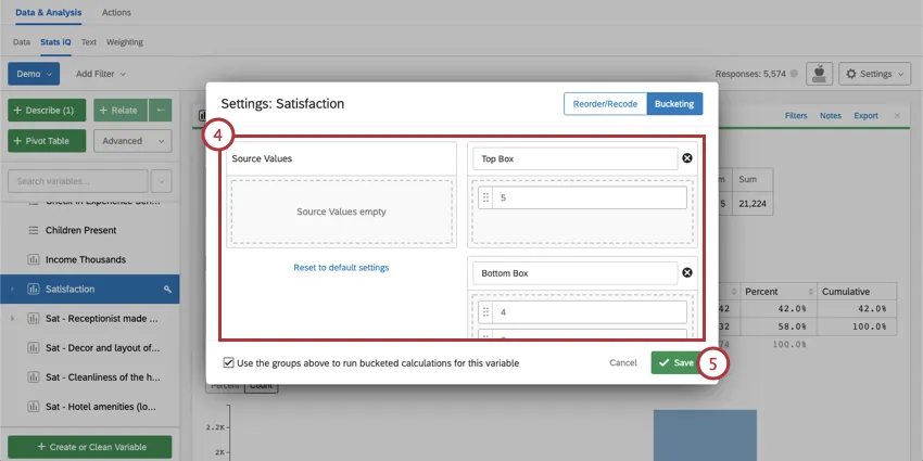 Variable Settings window showing the Top and Bottom Boxes