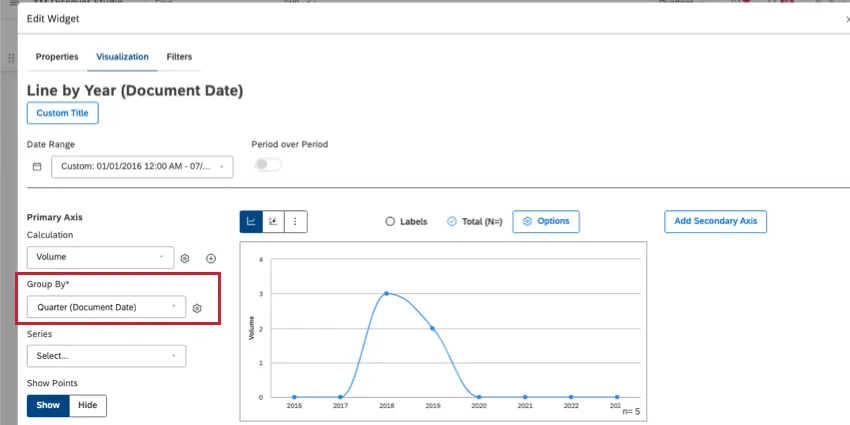 線グラフのフィールドによるグループ化