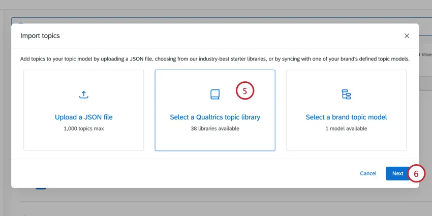 Selecting the Qualtrics topic library