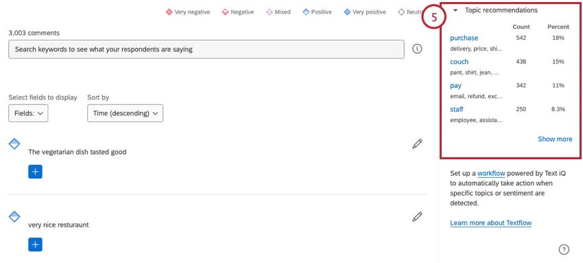 topic recommendations appear to the right of the query builder