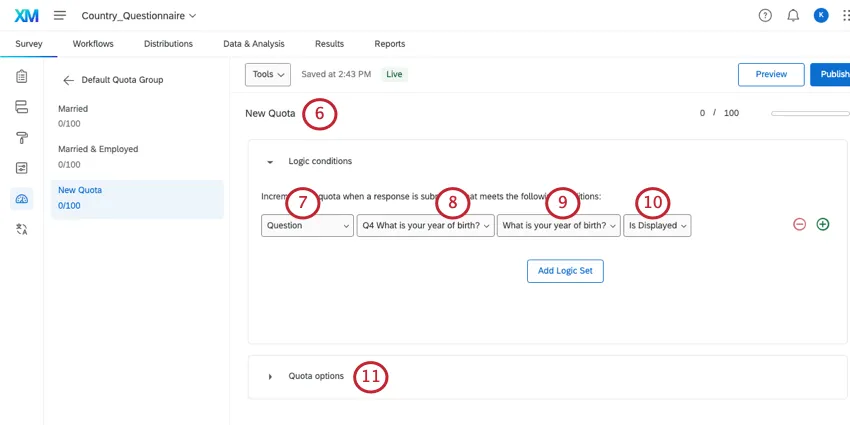 Setting quota conditions