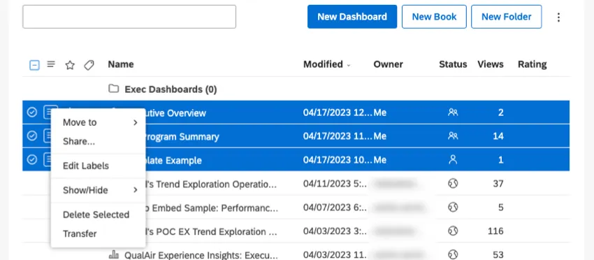 dashboard multipli selezionati