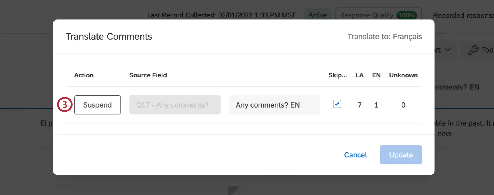 Translate Comments window