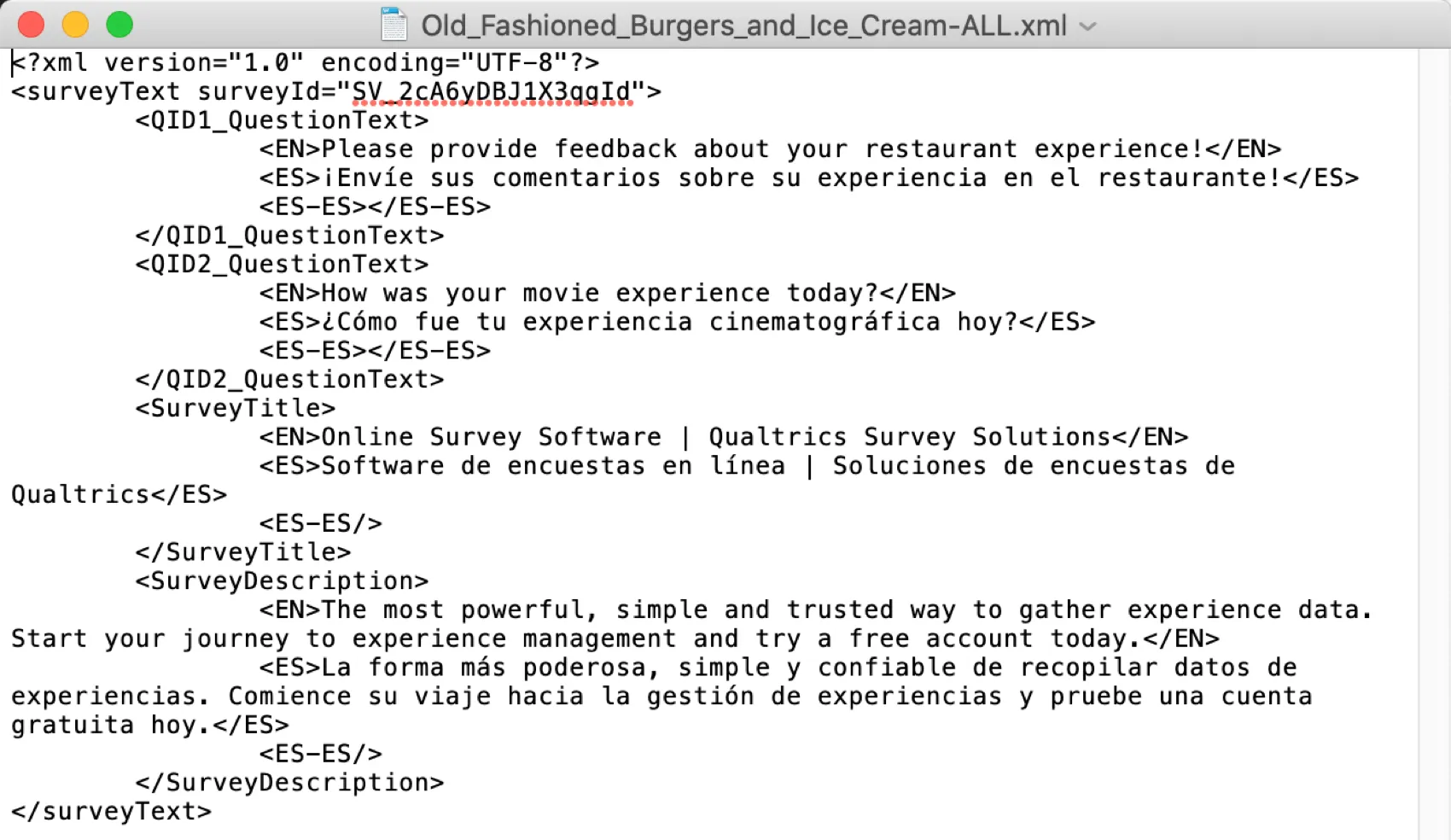 An xml doc of translations