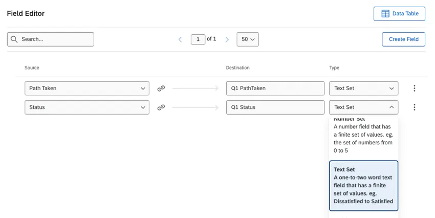 remapping a field to a "text set"
