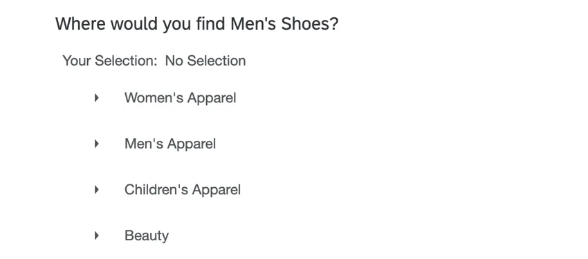 a tree testing question in a survey
