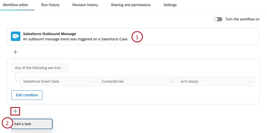 ajout dun évènement de message sortant salesforce puis dune tâche