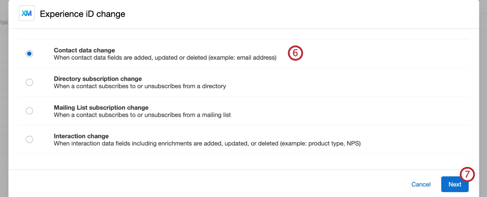 Seleccionar el cambio de datos de contacto como lo que desencadena el flujo de trabajo
