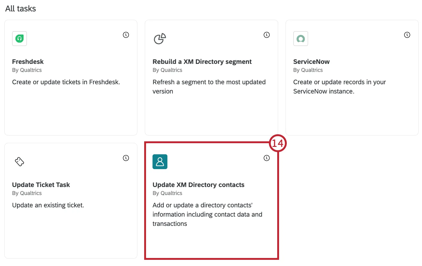 Seleccionar la tarea Actualizar contactos del XM Directory en los flujos de trabajo