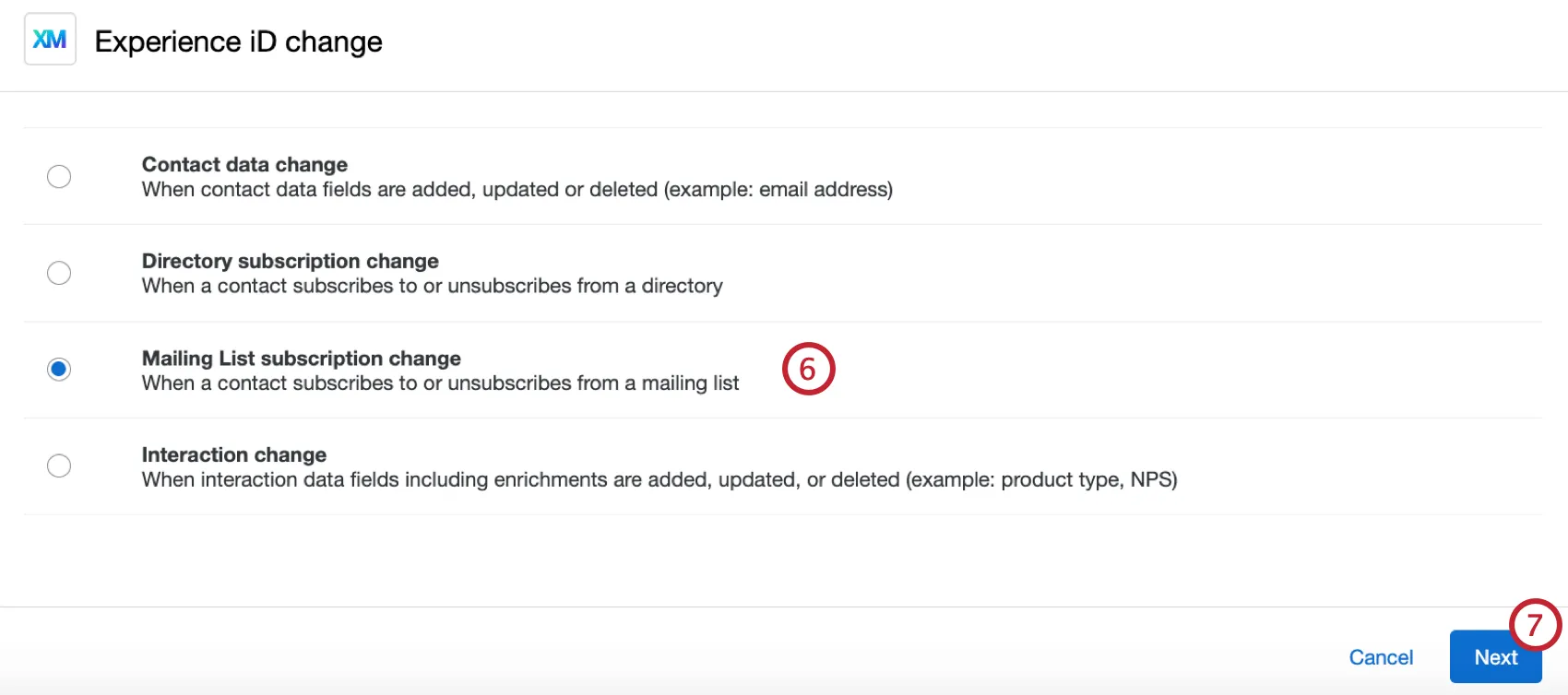 Auswahl von Mailingliste als Auslöser Ereignis