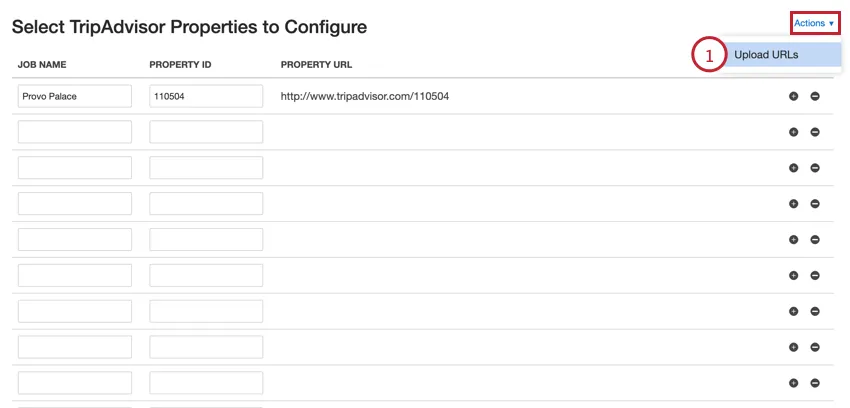 en cliquant sur le menu Actions en haut à droite et en choisissant Upload URLs