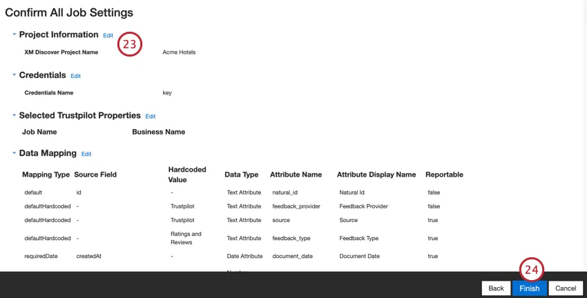 reviewing the job settings and saving