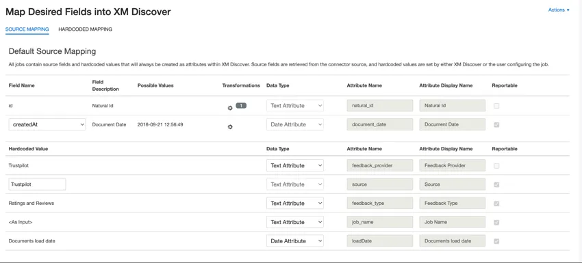 the default fields for a Trustpilot job