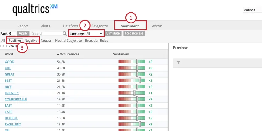in the sentiment tab, choosing a model and a sentiment
