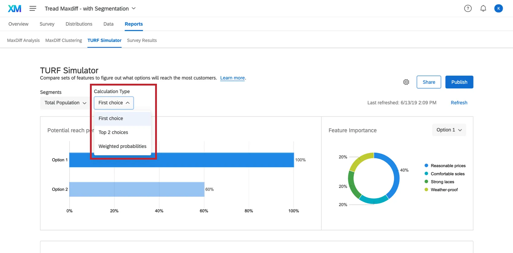 calculation type dropdown