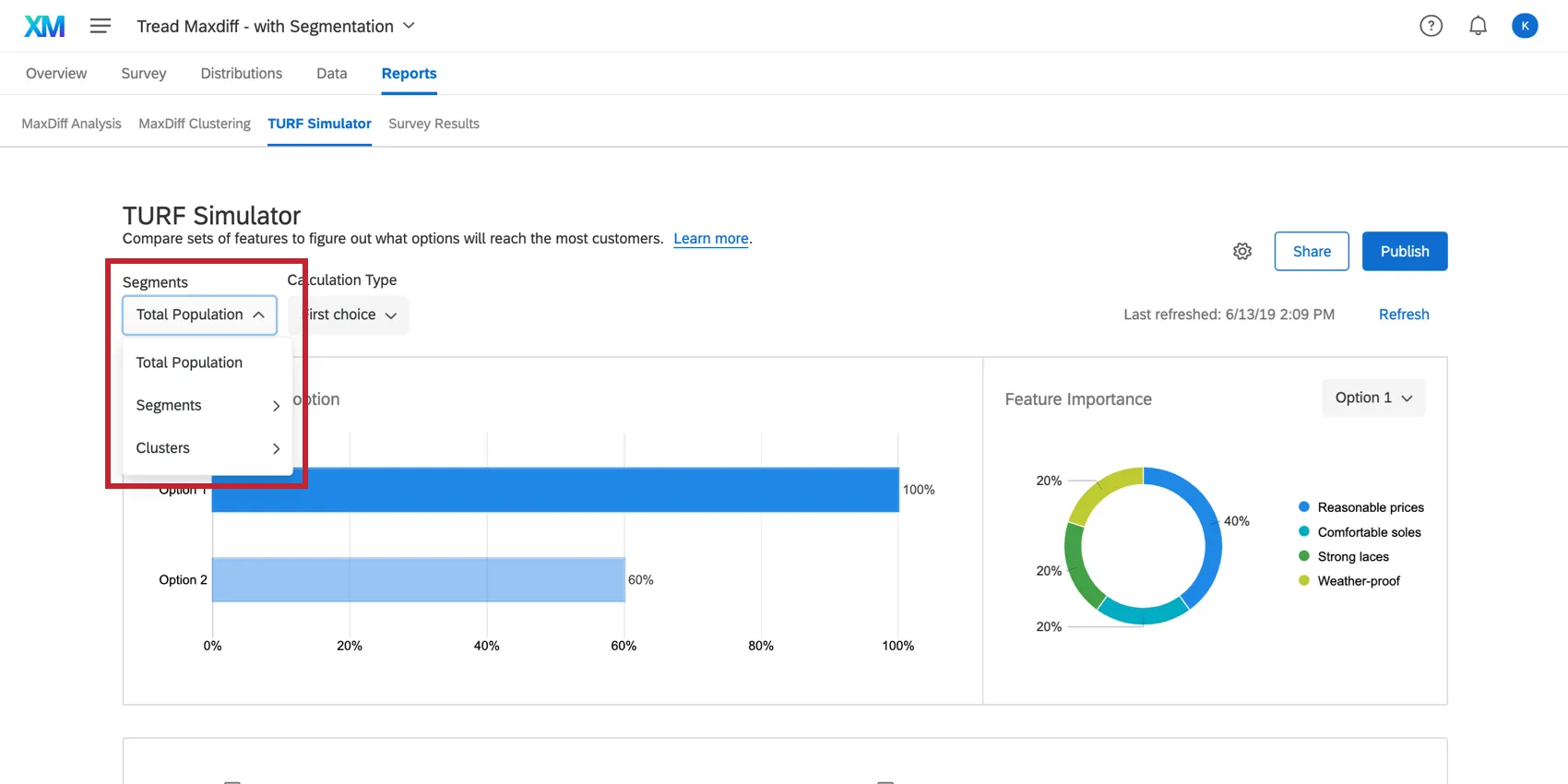 o menu suspenso de segmentos