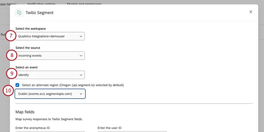 escolher um área de trabalho, uma fonte e um evento