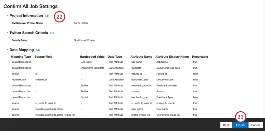 reviewing the job settings and saving