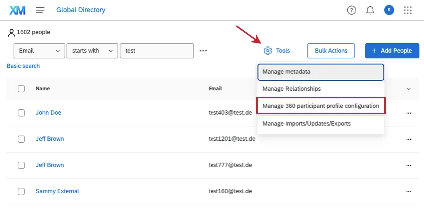 manage 360 profile info option under the tools menu